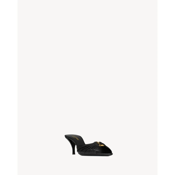 Black Saint Laurent Babylone Mules in Smooth Leather, Black, 60 mm, view 3 | Mules