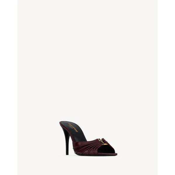 Red Saint Laurent Babylone Mules in Smooth Leather, Burgundy, view 3 | Mules