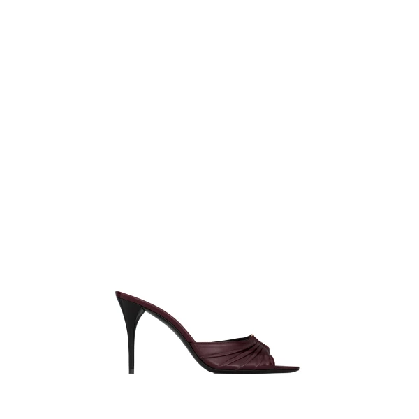 Red Saint Laurent Babylone Mules in Smooth Leather, Burgundy | Mules