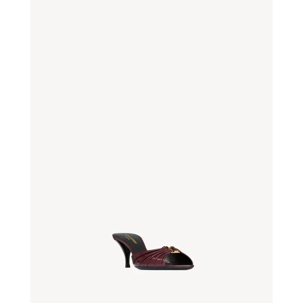 Red Saint Laurent Babylone Mules in Smooth Leather, Vintage Bordeaux, view 3 | Mules