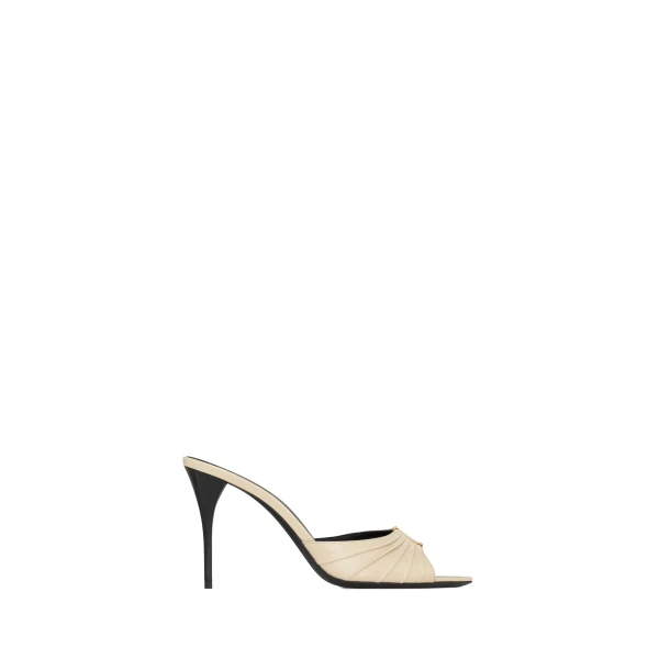 White Saint Laurent Babylone Mules in Smooth Leather, White | Mules