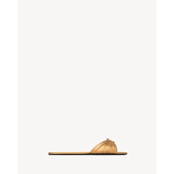 Metallic Saint Laurent Babylone Sandals in Metallic Leather, view 2 | Sandals