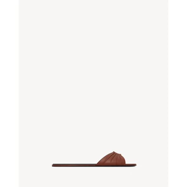 Brown Saint Laurent Babylone Sandals in Smooth Leather, Aesthetic Brown, view 2 | Sandals