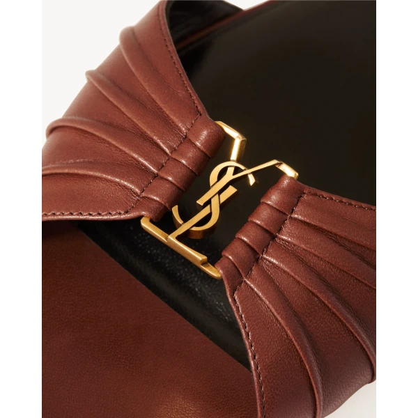 Brown Saint Laurent Babylone Sandals in Smooth Leather, Aesthetic Brown, view 4 | Sandals