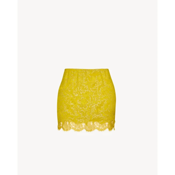 Yellow Saint Laurent Baroque Mini Skirt in Jacquard and Lace, Jaune Acide Gold, view 3 | Mini Skirts