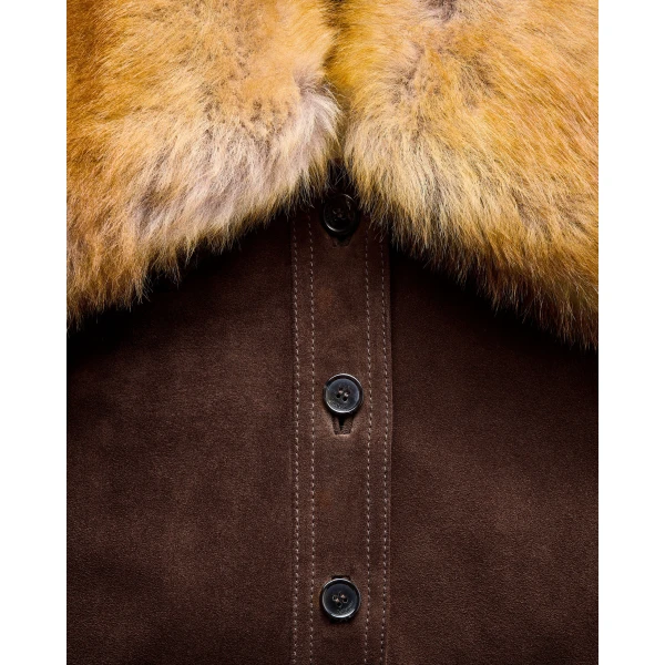 Multicolour Saint Laurent Belted Jacket in Suede and Shearling, view 5 | Shearling Jackets