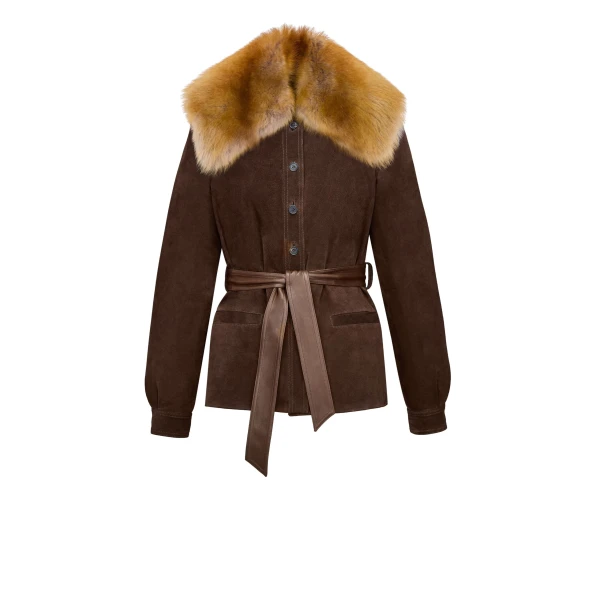 Belted Jacket in Suede and Shearling