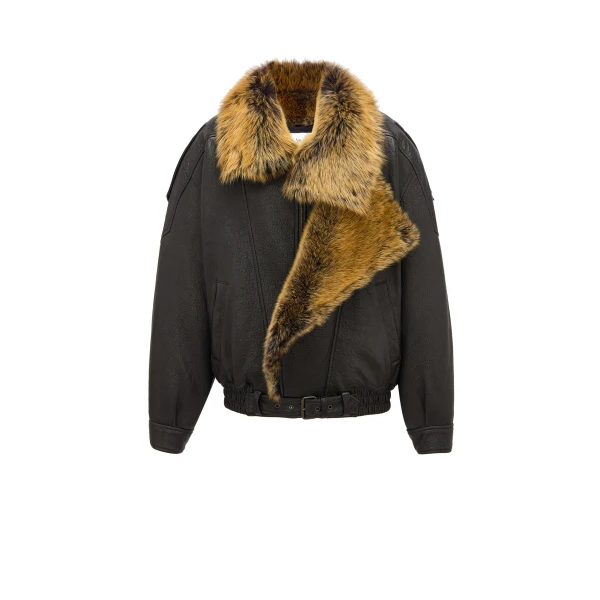 Bomber Jacket in Bubbled Lambskin and Shearling