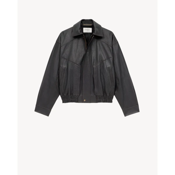 Black Saint Laurent Bomber Jacket in Grained Lambskin, Reglisse, view 2 | Leather Jackets