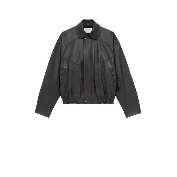 Bomber Jacket in Grained Lambskin, Reglisse