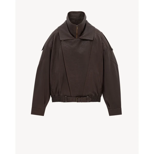 Beige Saint Laurent Bomber Jacket in Lambskin, Brun, view 2 | Leather Jackets