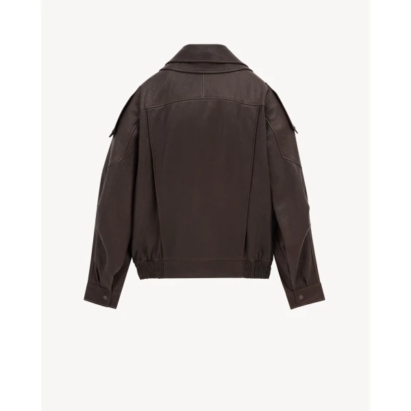 Beige Saint Laurent Bomber Jacket in Lambskin, Brun, view 3 | Leather Jackets