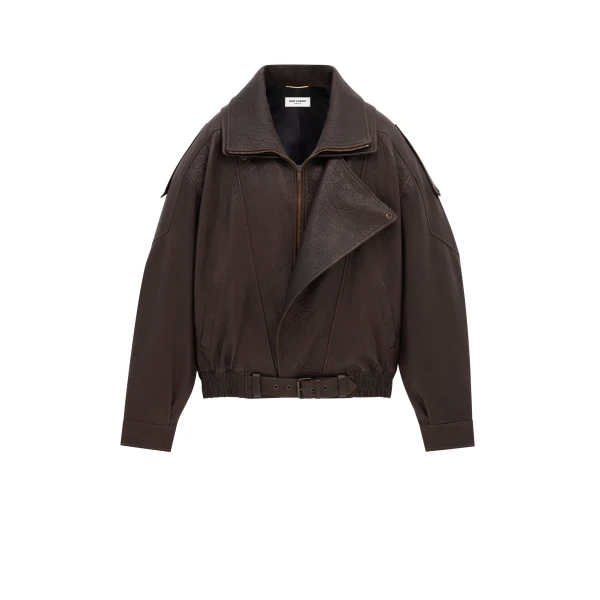 Beige Saint Laurent Bomber Jacket in Lambskin, Brun | Leather Jackets