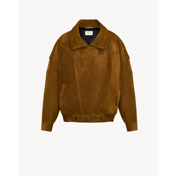Beige Saint Laurent Bomber Jacket in Vintage Split Leather, view 4 | Leather Jackets