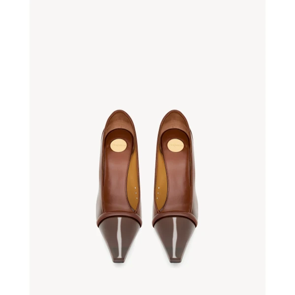 Brown Saint Laurent Brigitte Pumps in Tpu and Patent Leather, view 2 | Heels