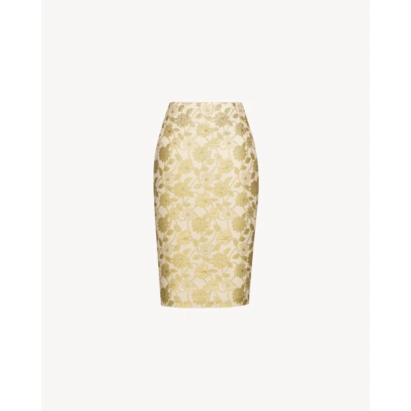 Beige Saint Laurent Brocade Midi Skirt, view 3 | Midi Skirts