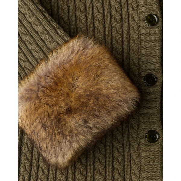 Multicolour Saint Laurent Cable-Knit Cardigan in Cashmere and Shearling, view 4 | Cardigan