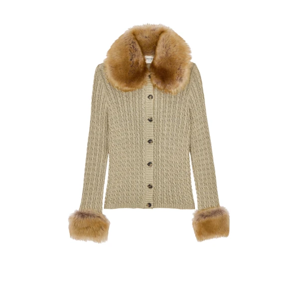 Multicolour Saint Laurent Cable-Knit Cardigan in Lurex and Shearling | Cardigan
