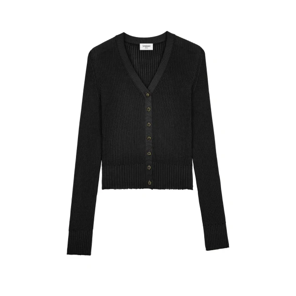 Black Saint Laurent Cardigan in Ribbed Knit, Noir | Cardigan