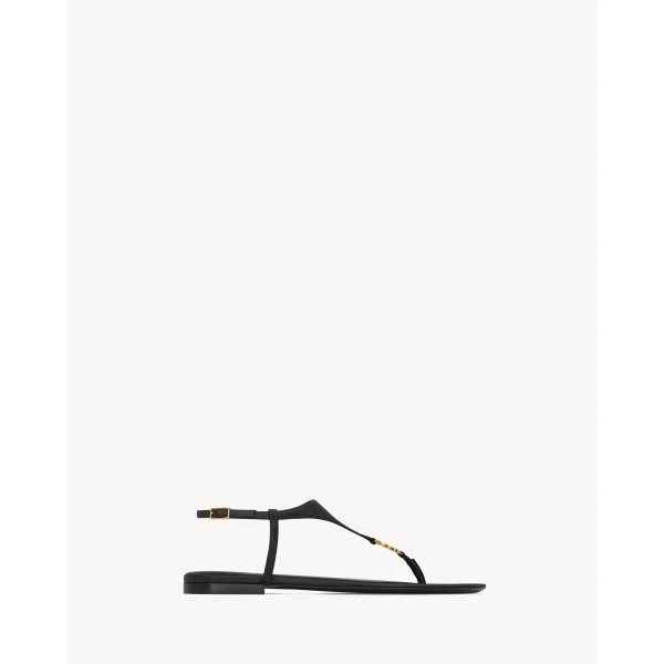 Black Saint Laurent Cassandra Sandals in Smooth Leather, Black, Spring Summer 2026, view 2 | Sandals
