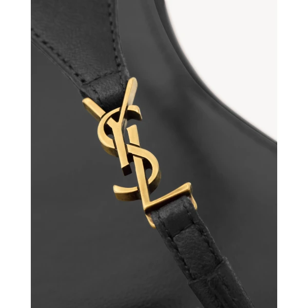 Black Saint Laurent Cassandra Sandals in Smooth Leather, Black, Spring Summer 2026, view 4 | Sandals