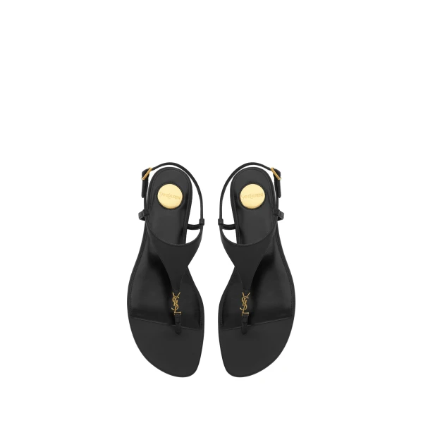 Black Saint Laurent Cassandra Sandals in Smooth Leather, Black, Spring Summer 2026 | Sandals
