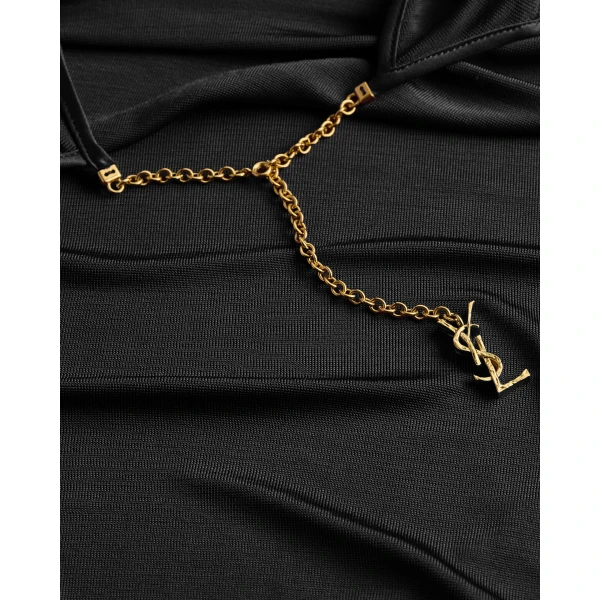 Black Saint Laurent Cassandre Backless Bodysuit in Jersey, view 4 | Bodysuit