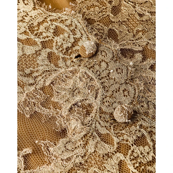 Metallic Saint Laurent Cassandre Buttoned Lace Midi Dress, view 4 | Midi Dresses