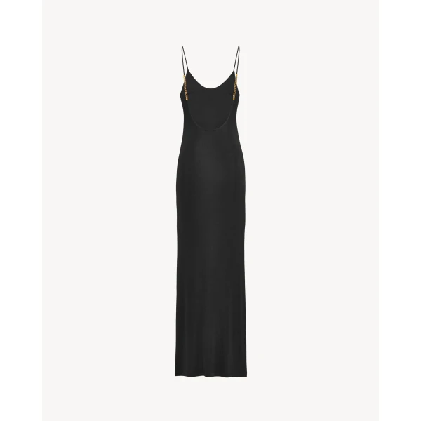 Black Saint Laurent Cassandre-Chain Backless Dress in Knit, view 3 | Dresses