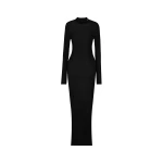 Black Saint Laurent Cassandre Collar Dress in Rib-Knit Silk, Noir | Dresses