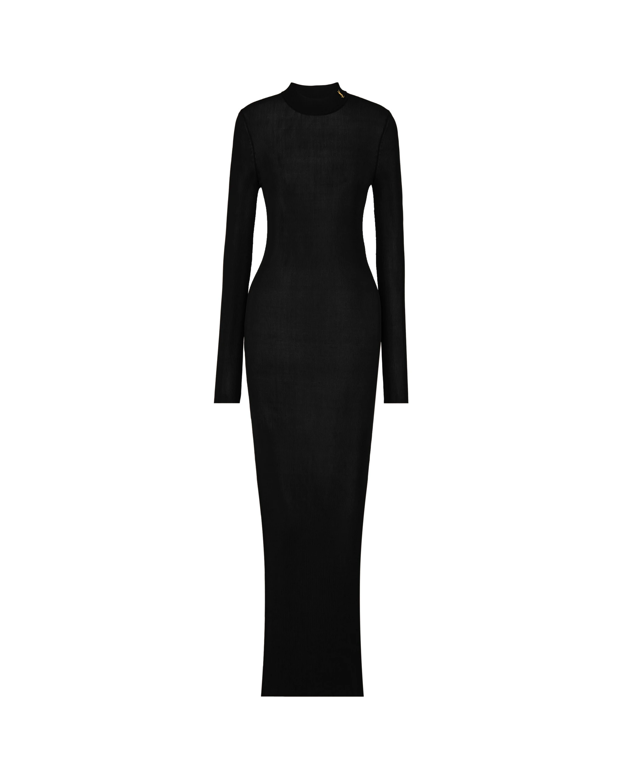 Saint Laurent Cassandre Collar Dress in Rib-Knit Silk, Noir Black Saint Laurent Cassandre Collar Dress in Rib-Knit Silk, Noir | Dresses