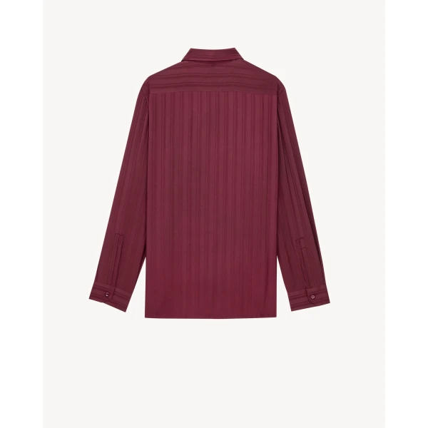 Red Saint Laurent Cassandre Lavallière Blouse in Striped Silk Jacquard, view 4 | Blouse