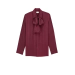 Red Saint Laurent Cassandre Lavallière Blouse in Striped Silk Jacquard | Blouse