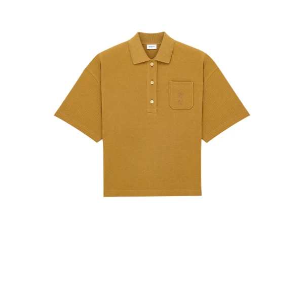Beige Saint Laurent Cassandre Oversized Polo in Cotton Piqué | Short Sleeved