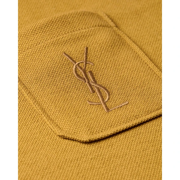 Beige Saint Laurent Cassandre Oversized Polo in Cotton Piqué, view 3 | Short Sleeved