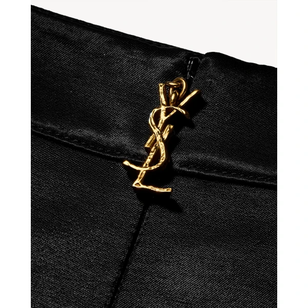 Black Saint Laurent Cassandre Pencil Skirt in Padded Satin, view 3 | Pencil Skirts