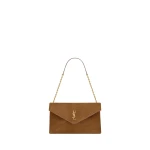 Brown Saint Laurent Cassandre Pouch on Chain in Suede | Clutch Bags