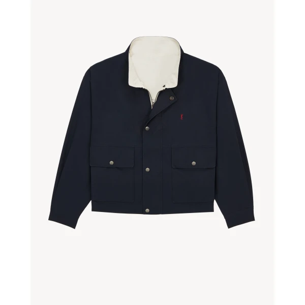 Multicolour Saint Laurent Cassandre Reversible Jacket in Brushed Cotton Canvas, view 4 | Jackets