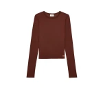 Beige Saint Laurent Cassandre Sheer Top in Knit, Chocolat | Tops