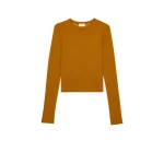 Orange Saint Laurent Cassandre Sheer Top in Knit, Curcuma | Tops