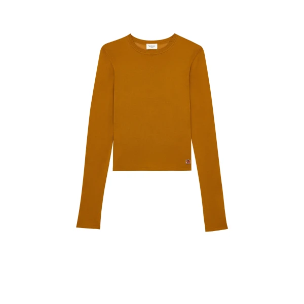 Orange Saint Laurent Cassandre Sheer Top in Knit, Curcuma | Tops