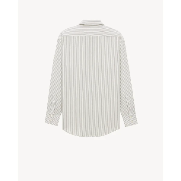 Grey Saint Laurent Cassandre Shirt in Striped Cotton Poplin, Craie Noir, view 2 | Shirts