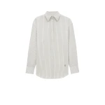 Grey Saint Laurent Cassandre Shirt in Striped Cotton Poplin, Craie Noir | Shirts