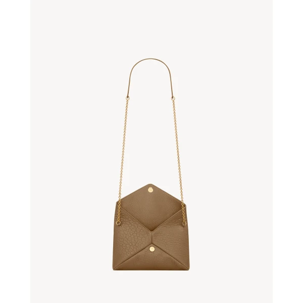 Brown Saint Laurent Cassandre Small Chain Clutch in Lambskin, view 4 | Clutch Bags