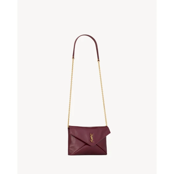 Red Saint Laurent Cassandre Small Chain Pouch in Shiny Leather, view 5 | Clutch Bags