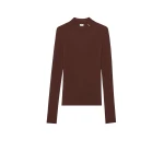 Beige Saint Laurent Cassandre Stand-Collar Top in Ribbed Silk | Tops