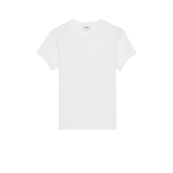 White Saint Laurent Cassandre T-Shirt in Ribbed Cotton Jersey | T-shirts