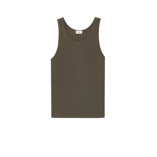 Green Saint Laurent Cassandre Tank Top, Kaki Fonce | Sleeveless