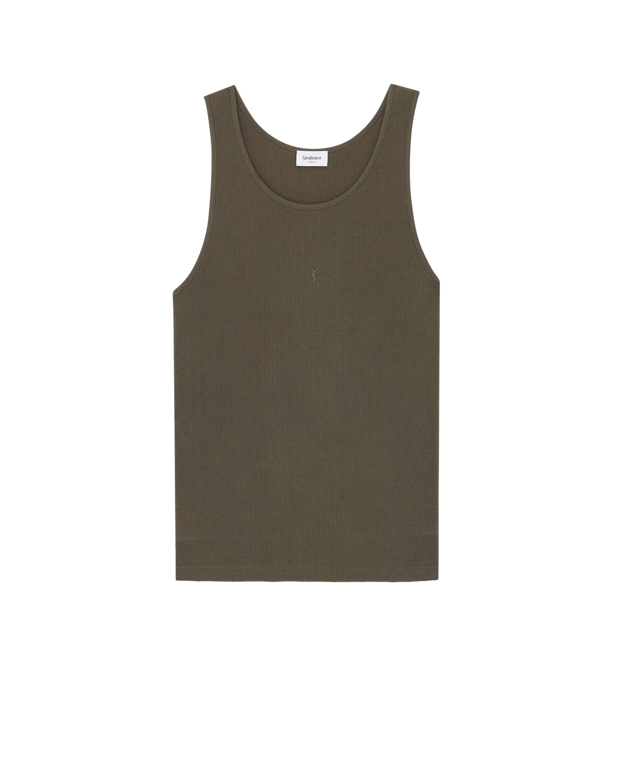 Saint Laurent Cassandre Tank Top, Kaki Fonce Green Saint Laurent Cassandre Tank Top, Kaki Fonce | Sleeveless