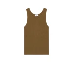 Beige Saint Laurent Cassandre Tank Top in Ribbed Cotton Jersey, Cognac | Sleeveless
